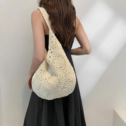 binfenxie Straw Woven Hollow Out Shoulder Bags Large Capacity Casual Versatile Unique Design Handbags for Women Fashion New Tote