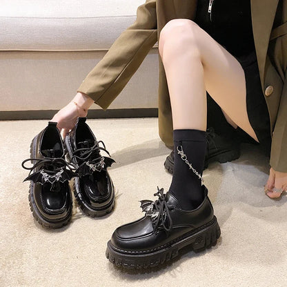 Futurecen Metal Chain Platform Lolita Gothic Shoes Woman 2023 Spring College Style Patent Leather Pumps Women Japan School Uniform Shoes