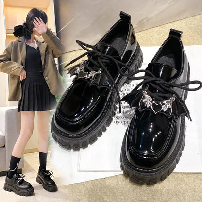 Futurecen Metal Chain Platform Lolita Gothic Shoes Woman 2023 Spring College Style Patent Leather Pumps Women Japan School Uniform Shoes