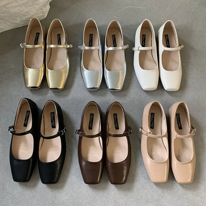 binfenxie  -   Summer New Brand Women Sliver Flats Fashion Square Toe Shallow Mary Jane Shoes Soft Casual Ballet Shoes Slingback Shoes