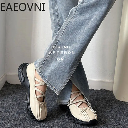 Summer Chunky Women Sports Shoes Fashion Shallow Butterfly-knot Platform Flat Shoes Ladies Casual Outdoor Mary Jane Shoes