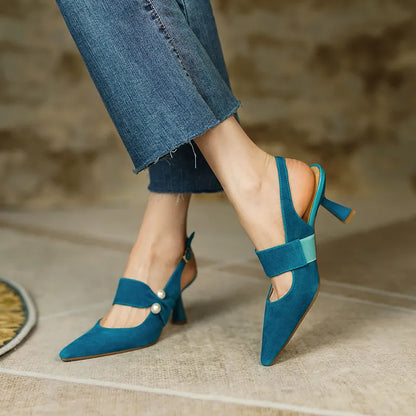 Party Prom Women Slingbacks Pumps  Summer New Kid Suede Sandals Fashion Pointed Toe High Heels Shoes Woman Heels for Women