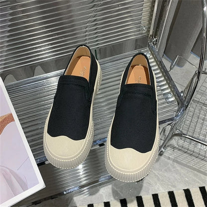 New Loafers Women Spring Shallow Ladies Patchwork Slip On Casual Canvas Shoes Outdoor Walking Running Flats Sneakers