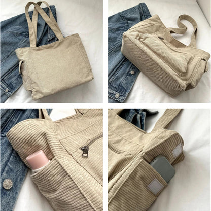 binfenxie Leisure Corduroy Shoulder Bag New Simple and Versatile Women Tote Bag Large Capacity Shopper Bagside Bag For Woman