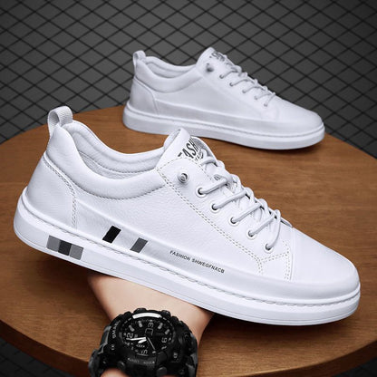 Men Casual Shoes  Spring Style Loafer Fashion Breathable White Pattern Solid Color Men Lace-Up Sneakers Pu Leather Shoes