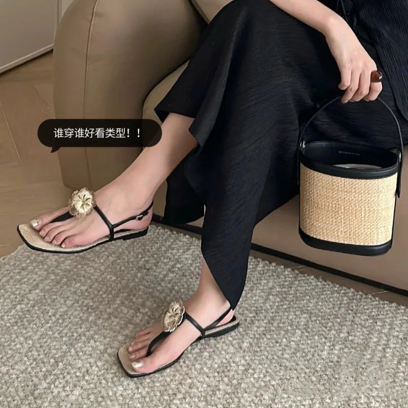 binfenxie  -   New Summer French Style Sandals for Outdoor Wear, Vacation Style Flat Bottomed Beach Casual Sandals for Women