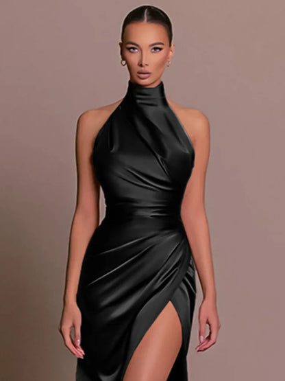 Halter Sleevelessthigh High Split Maxi Dress For Women Fashion Backless Bodycon Sexy Club Party Evening Long Dress