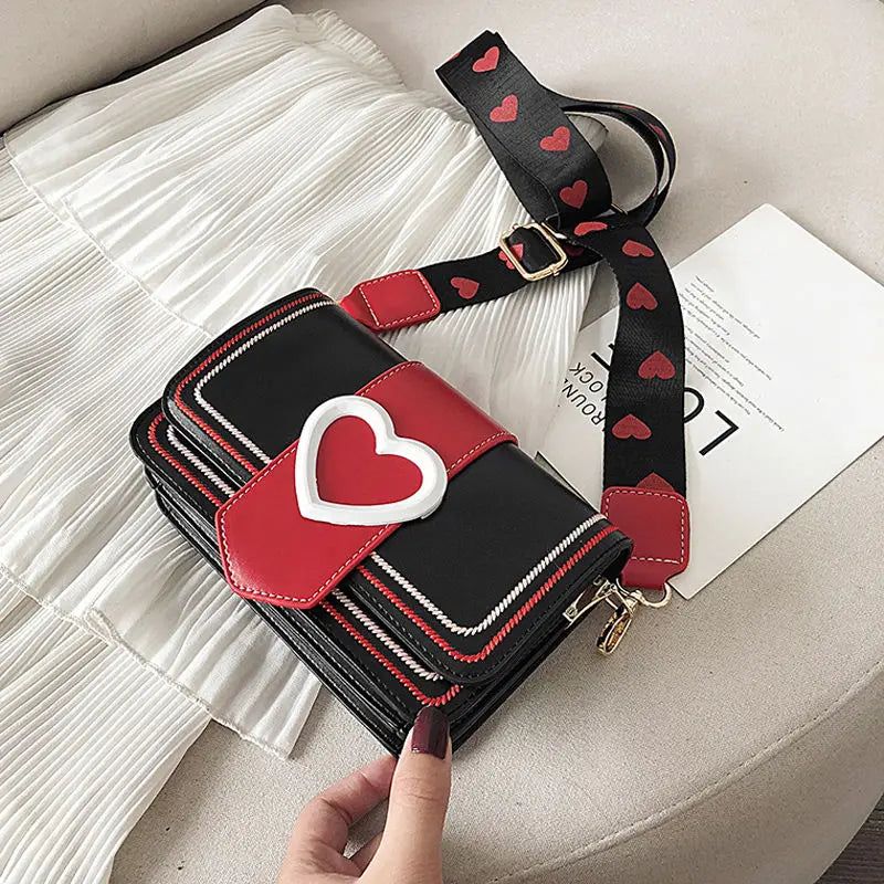 binfenxie Sweet Cute Small Shoulder Bag Female Valentines Day Trendy Korea Heart Messenger Bag Fashion Broadband Square Purse Wallet