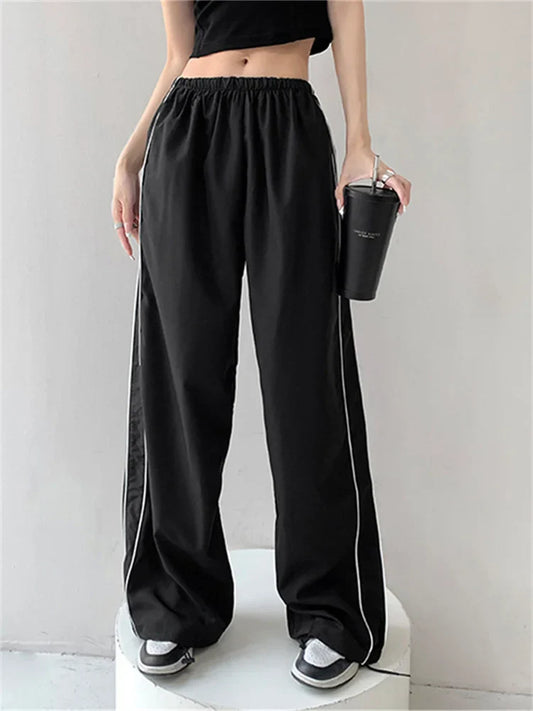 binfenxie Harajuku Women's Baggy Pants Solid Color Cargo Pants Low Rise Casual Track Pants Teen Girls Wide Leg Cargo Pant Streetwear