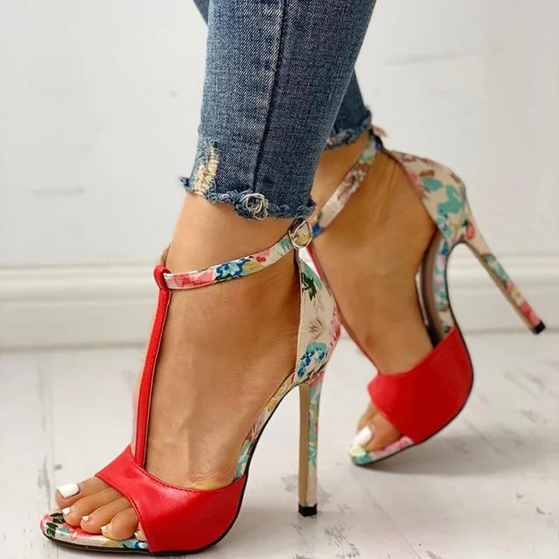 Futurecen Fish billed high heels Women Sexy Buckle up ultra-high sandals 2024 new Fashion printing Open Toe Shoes Woman Party Pumps summer