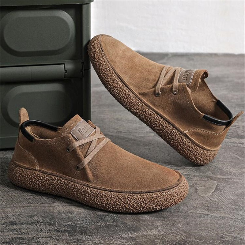 Men's Suede Genuine Leather Casual Shoes Lace-up Men Light Comfortable Driving Flats Mens Outdoor Oxfords Shoe