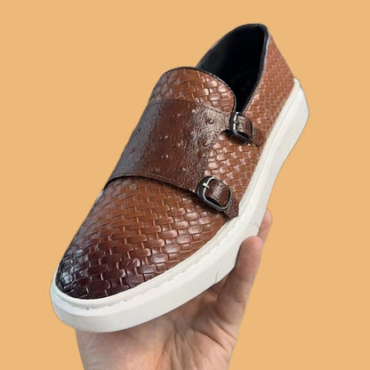 New Brown Men's Vulcanize Shoes Double Buckle Monk Shoes Black  Slip-On Lazy Shoes Handmade  Free Shipping Men Casual Shoes