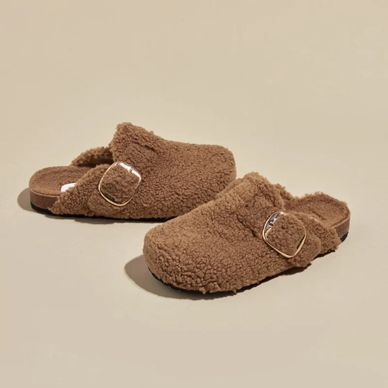 Warm Thicken Lamb Wool Birken Slippers Women 2023 Winter Fur Flat Mules Shoes Woman Brand Designer Thick Bottom Outdoor Slides