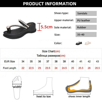 Fashion Pearl Wedge Sandals Women Summer Chunky Platform Slippers for Woman Thick Bottom Clip Toe Gladiator Sandalias Mujer