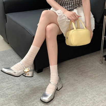 Futurecen Spring Women Mary Jane Shoes Fashion Shallow Buckle Ladies Elegant Square Heel Single Shoes Street Style Pumps Shoes