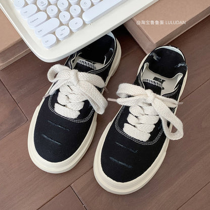 INS Red Platform Canvas Sneakers Women Lace Up Flats Shoes Woman Vulcanized Shoes Sports Ladies Spring Autumn Tennis Sneakers