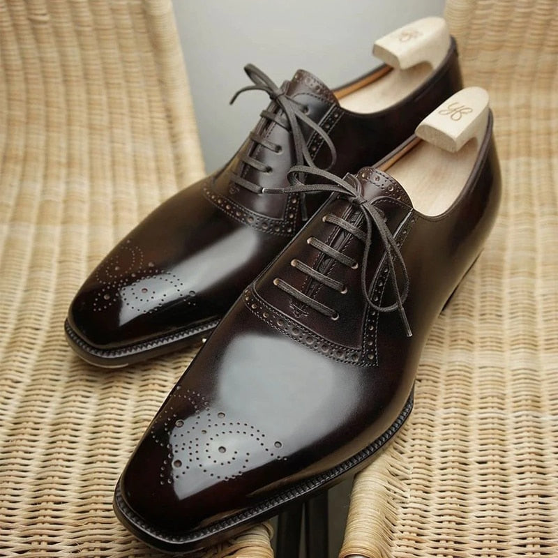 Oxfords Shoes for Men Brown Black Business Lace-up Pu Office  Brogue Dress Shoes Zapatos De Vestir Hombre