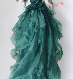 Green Flower Wedding Dress Cos Lolita Dress Op Dress Lolita Heavy Industry Trail Puffy Princess Dress, Lolita Cosplay