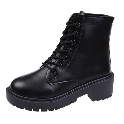 White Chunky Platform Combat Boots Women Back Zipper Pu Leather Ankle Boots Woman Punk Thick Bottom Motorcycle Botas Mujer