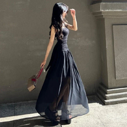 binfenxie Women Summer Party Long Dress Sexy Ruched Bodycon Black Maxi Dresses Elegant Temperament High-waist Vestidos New