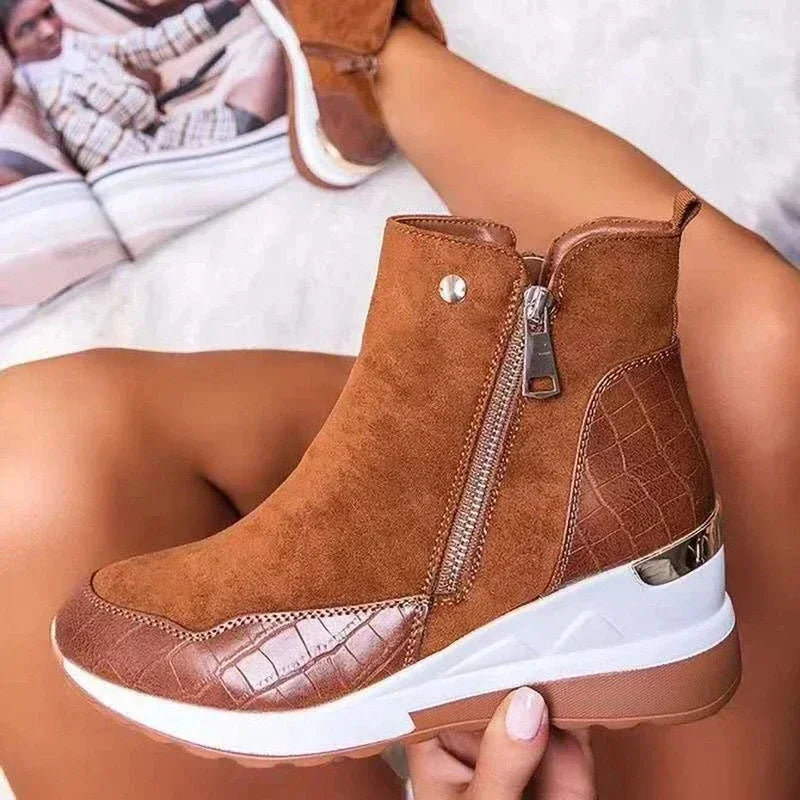 Women Boots Autumn Winter New Low-top Vulcanized Shoes Thick-soled Wedge and Ankle Boots Zipper Sneakers Women Shoes Chaussure