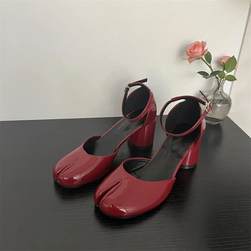 Futurecen  Summer New Women Women Sandal Fashion Split Toe Shallow Ladies Slingback Shoes Round Med Heel Dress Pumps Shoes