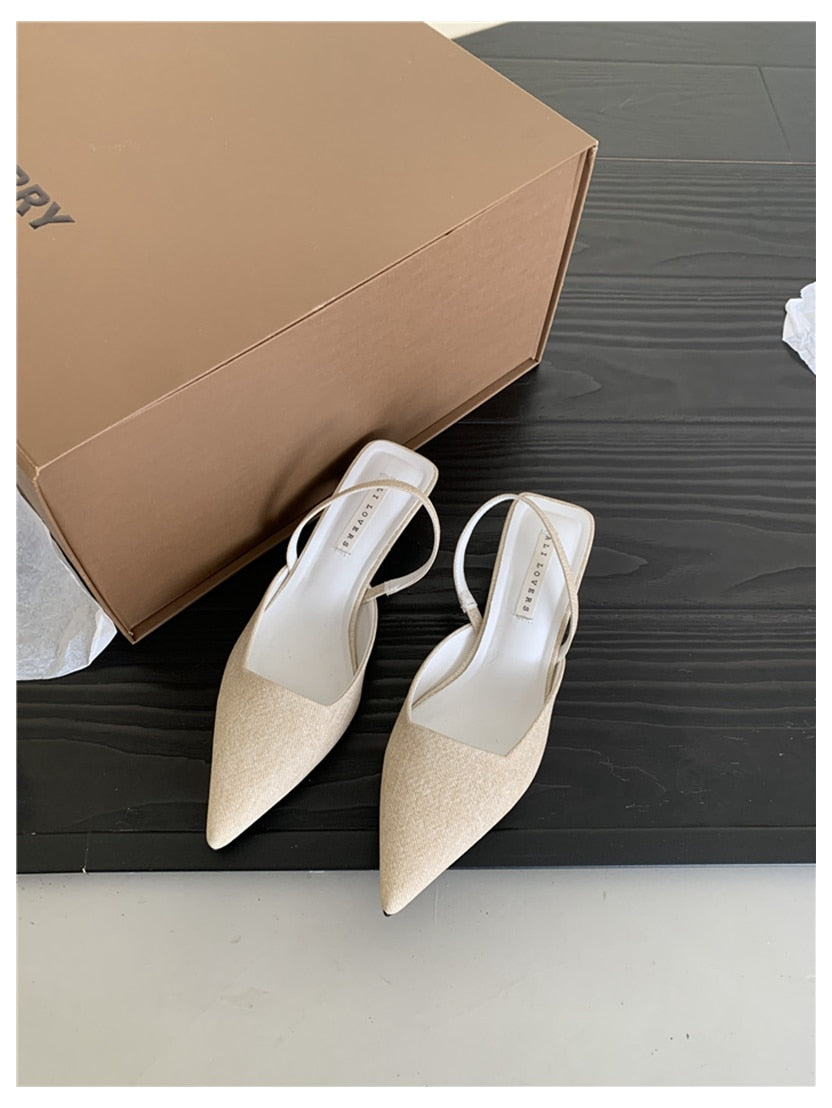 Fashion Slingback Sandals Women Low Heels Pumps Shoes Elegant Pointed Toe Female Mules Dress Slides