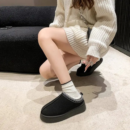 New Winter Retro Women Snow Warm Suede Leather Lazy Loafers Boots Shoes Woman Lady Female Flat Bottine Botas Boots Shoes