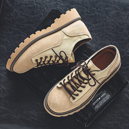 Italian Brand Fashionable New Men's Work Shoes Retro Yellow Thick Soled Lace Up Men's Oxford Shoes Outdoor Hiking Shoes