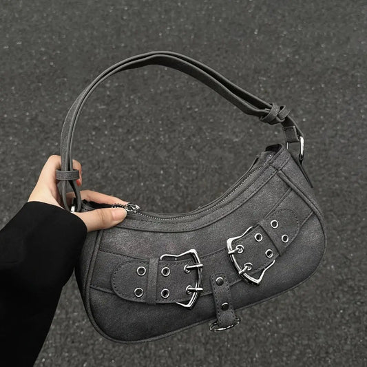 binfenxie Sweet Cool Denim Grey Shoulder Bag Women Y2k Grunge Hot Girls Casual Handbag Lady Vintage Versatile Underarm Bag Autumn