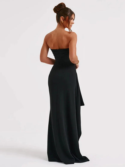 Strapless Backless High Split Maxi Dress For Women Black Off-shoulder Sleeveless Bodycon Club Party Long Dress Clothes