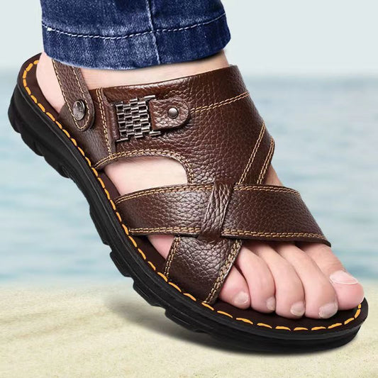 Men's Sandals Summer New Hot Selling Waterproof Non-slip Genuine Leather Sandals Soft Sole Slippers Breathable Casual Shoes