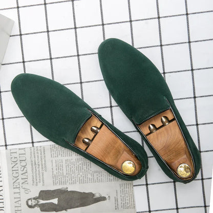 Trendy Brand Men's Suede Shoes Soft Soled Men's Flat Shoes Outdoor Men's Casual Shoes Green Men's Business Shoes Men's Loafers