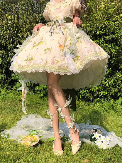 Sweet Retro Temperament Lolita Dress Mori Girl Kawaii Female Noble Elegant Op Lolita Fairy Princess Floral Dresses