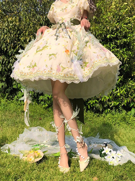 Sweet Retro Temperament Lolita Dress Mori Girl Kawaii Female Noble Elegant Op Lolita Fairy Princess Floral Dresses