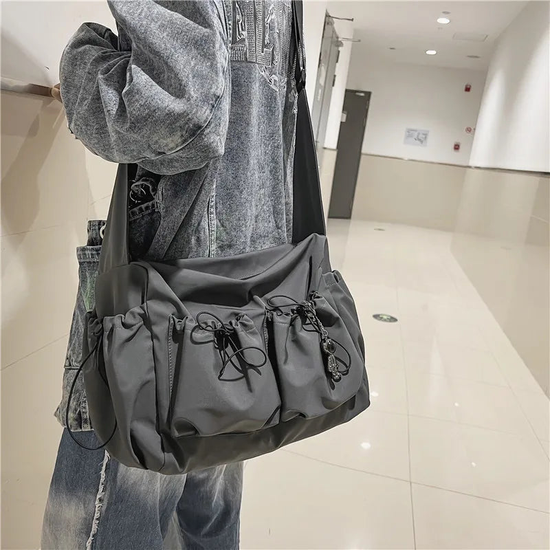 binfenxie Fashion brand literary youth shoulder bag solid color lovers versatile work clothes bag