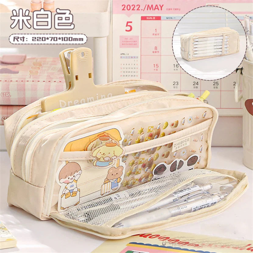 binfenxie Pencil Case Transparent Pen Bags Layers Big Stationery Box Material Escolar School Items Estuche De Lápices Piórnik Cute Things