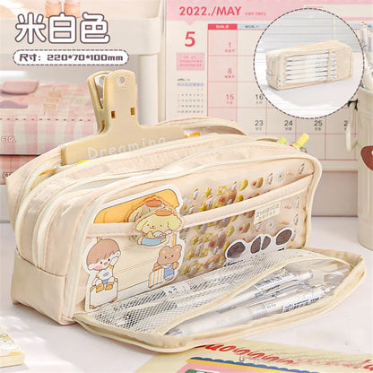 binfenxie Pencil Case Transparent Pen Bags Layers Big Stationery Box Material Escolar School Items Estuche De Lápices Piórnik Cute Things