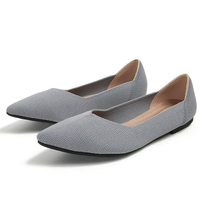 Women's Shoes Large 42 and 43 Spring and Autumn Fashion Knitted Breathable Non slip Pointed Flat Shoes