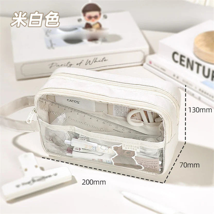 binfenxie Pencil Case Transparent Pencil Box Kawaii Stationery Pen Bag Estuche Piornik Astuccio Scuola Portable School Supplies Korean