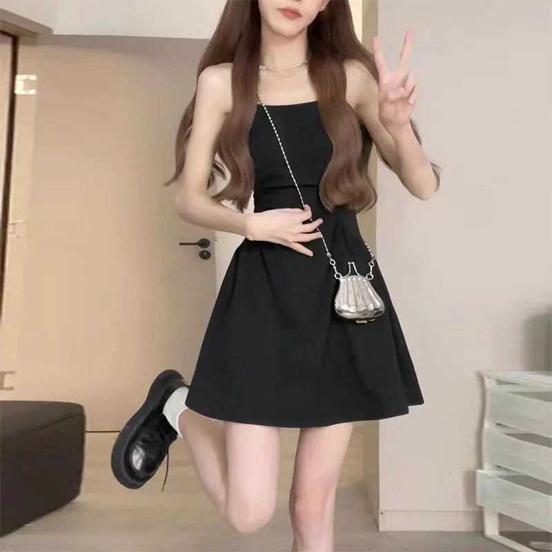 binfenxie Women Summer Dress French Style Sleeveless Black Camisole Dress for Women Hepburn Style Little Black Mini Dress Slim