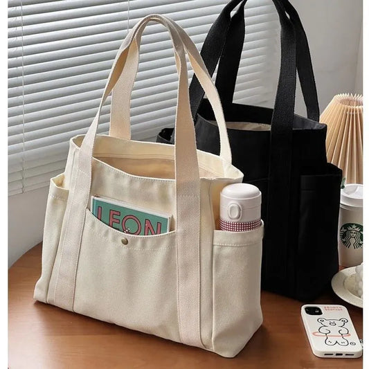 binfenxie Large Capacity Canvas Tote Bags for Work Commuting Carrying Bag College Style Student Outfit Book Shoulder Bag