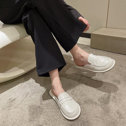 Flat Shoes Female Loafers Cover Toe Ladies' Slippers Low Slipers Women Platform Mules Sexy Square 2022 Basic Fabric Rubber PU Ro