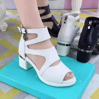 Women Sandals Soft Leather PU High Squre Heel Sandals Black Thick Platform Shoes Female Open Toe Party wedding Shoes