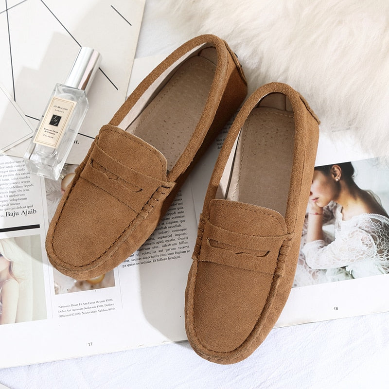 MYLRINA Shoes Women Genuine Leather Spring Flat Shoes Casual Loafers Slip On Women's Flats Shoes Moccasins Lady Driving Shoes