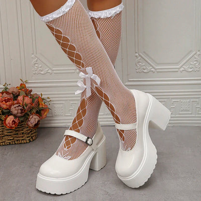 Pink Chunky Platform High Heels Pumps Women Autumn Ankle Straps Mary Jane Lolita Shoes Woman Plus Size 42 Cute Party Shoes