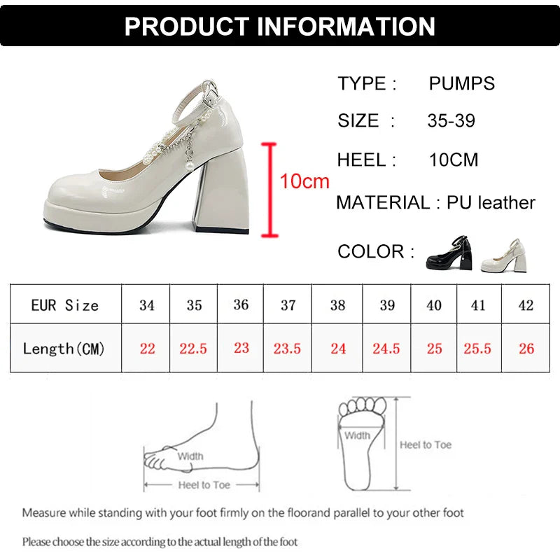 Futurecen Y2K Chunky Platform High Heels Pumps Women Summer Patent Leather Black White Lolita Shoes Woman Pearl Ankle Straps Pumps