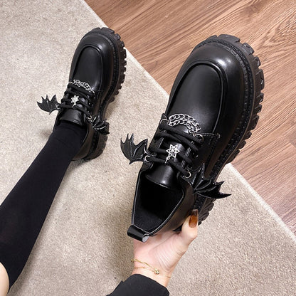 Metal Chain Platform Lolita Gothic Shoes Woman  Spring College Style Patent Leather Pumps Women Japan School Uniform Shoes