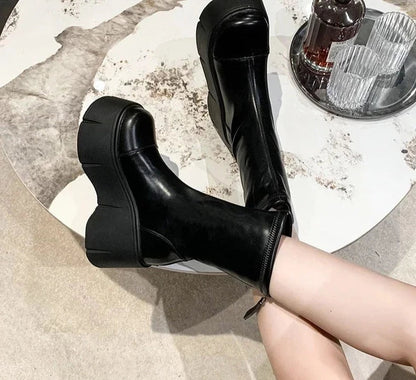 Short Plush Punk Boots For Women Fashion Back Zippers Short Boots Female High Platform Thick Bottom Ladies Elegant Ankle Boots