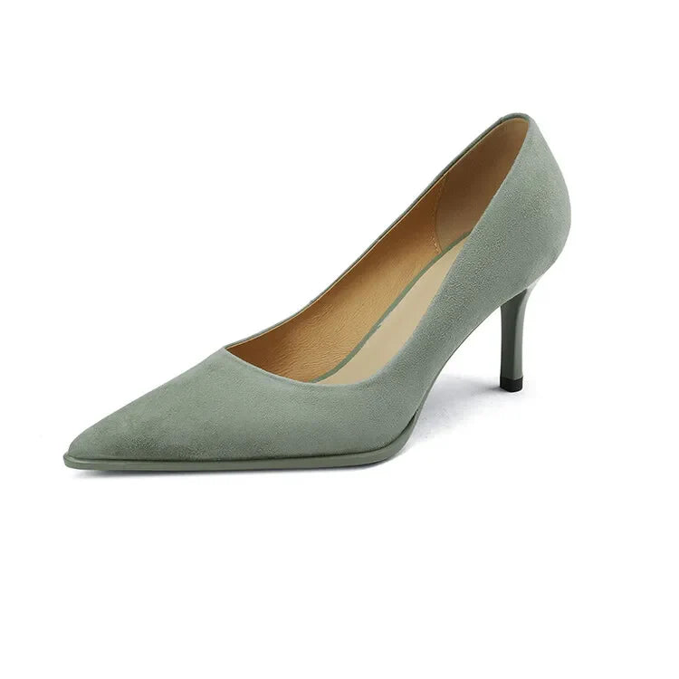 Futurecen  -  NEW Spring Women Shoes Pointed Toe Thin Heel Pumps for Women Sheep Suede High Heels Green Women Stiletto Heels zapatos de mujer